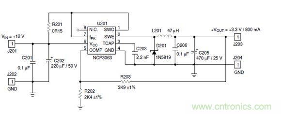 Buck電路應用實例-輸入9~12V,輸出3.3V 800mA電路
