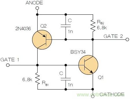 圖2：增加兩個電容值為1nF的SMD陶瓷電容器后，可以在ΔV達到10V的情況下防止導通。