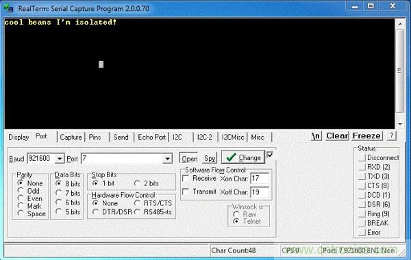  圖6：隔離型USB-to-UART轉(zhuǎn)換器的環(huán)回測(cè)試。