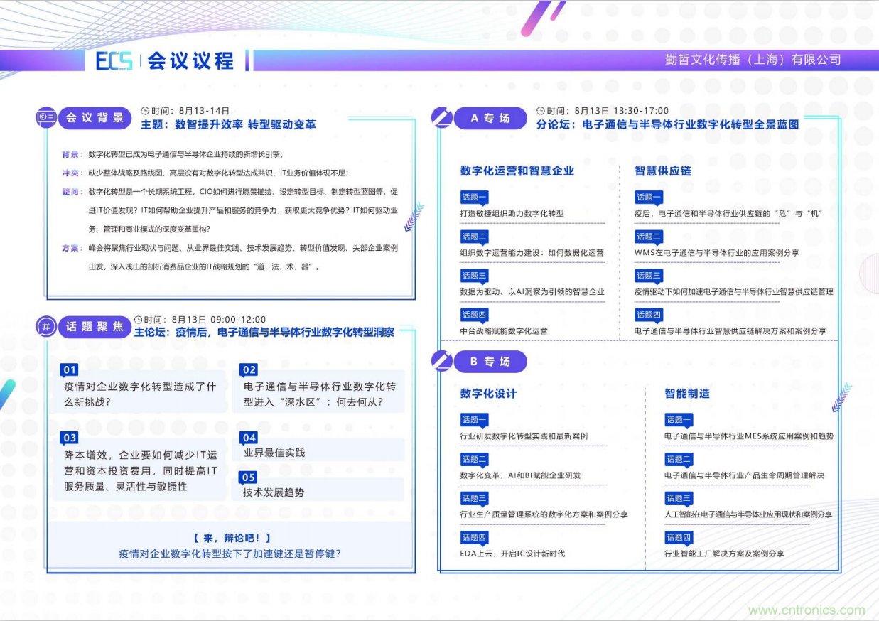 ECS 2020|第二屆中國電子通信與半導(dǎo)體CIO峰會正式啟動! ECS 2020|第二屆中國電子通信與半導(dǎo)體CIO峰會正式啟動!