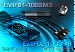 意法半導體推出兩款小封裝ESD保護和EMI濾波二合一產(chǎn)品EMIF01-1003M3、EMIF02-1003M6